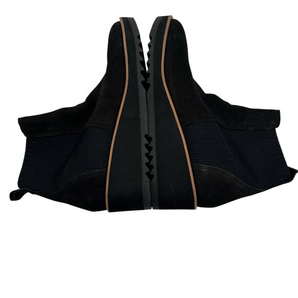 Eileen Fisher Lilou Nubuck Stretch Knit Black Ankle Boot 2” Wedge Chelsea 7.5 - Picture 8 of 13